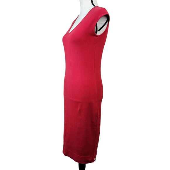 VTG 90s Express Red Knit Dress‎ Womens Sz 4 Cap Sleeve V Neck Minimalist Office - Picture 4 of 6